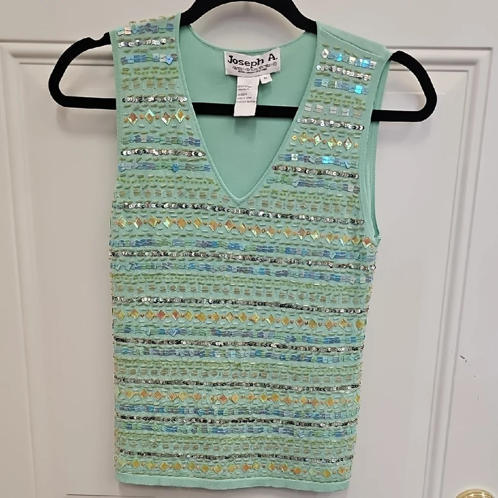Joseph, Aqua, Sequin, Embellished, Tank Top, Summer, Mermaid, Stretch, Party